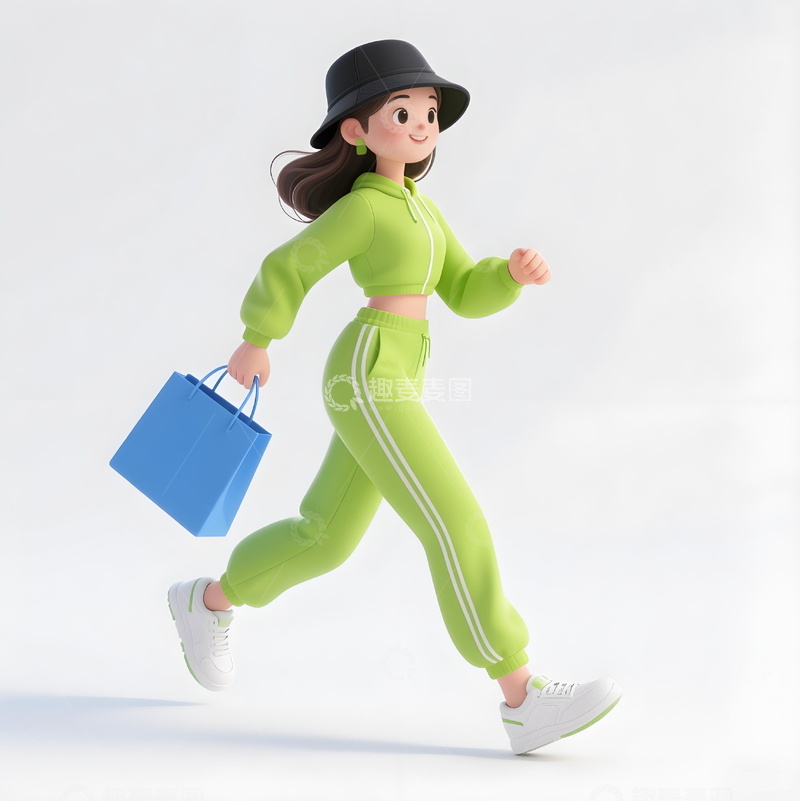 高清大图下载【趣麦麦图】活力 3D 人物素材女孩购物奔跑动态女士