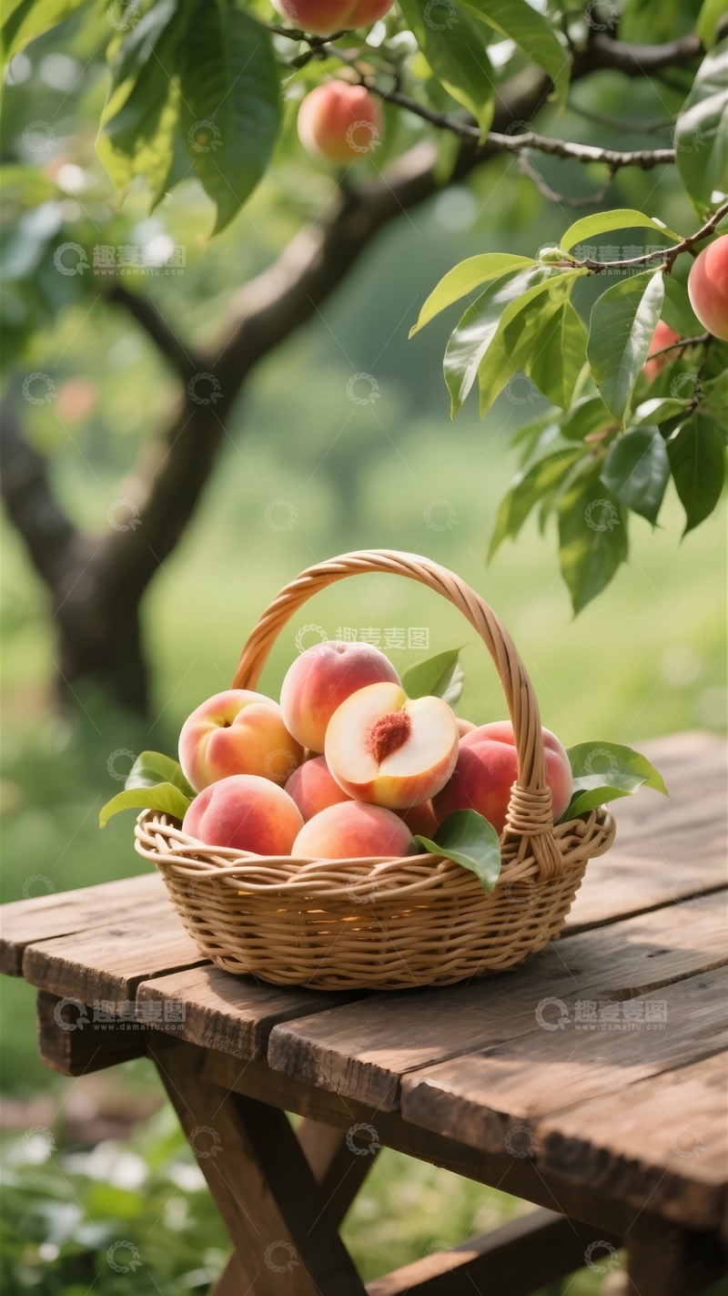 高清大图下载【趣麦麦图】 桃树下装在篮子里的大桃1