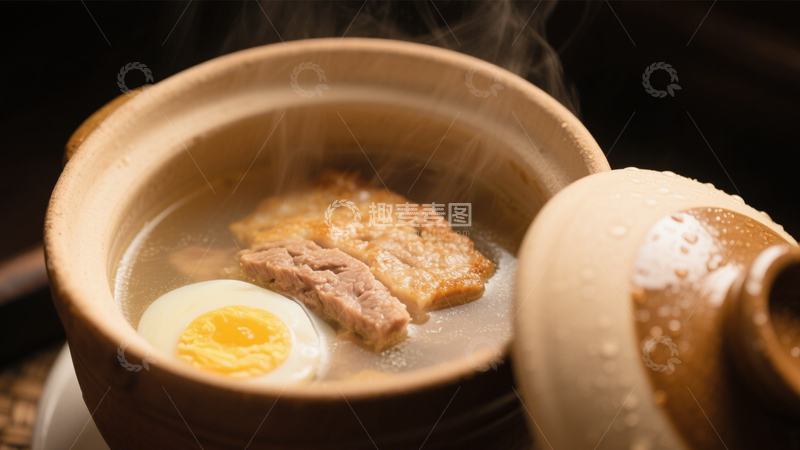 高清大图下载【趣麦麦图】煎蛋暖味陶锅肉汤4