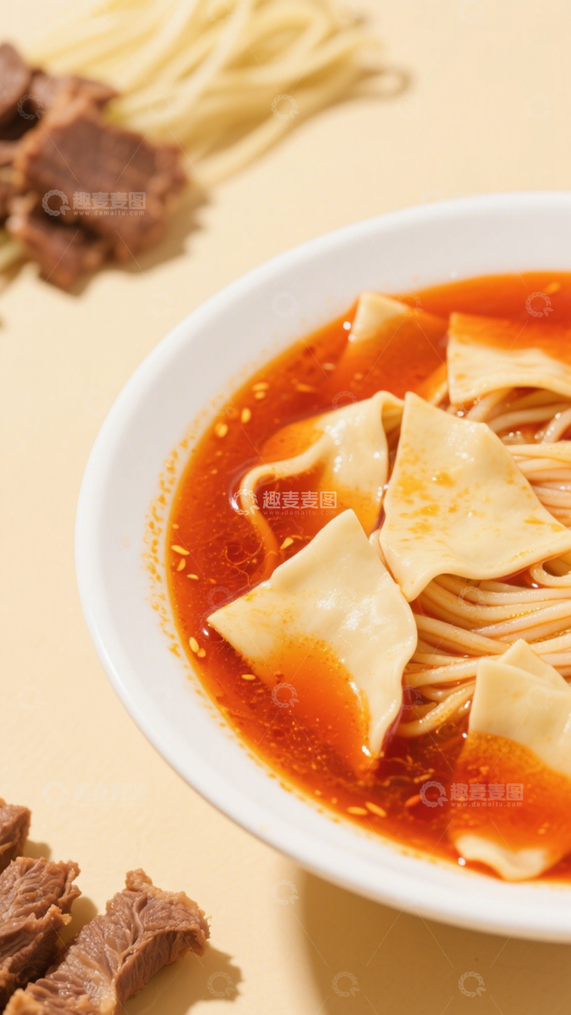 高清大图下载【趣麦麦图】香辣红汤抄手面1