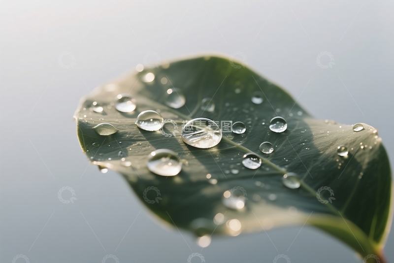高清大图下载【趣麦麦图】晨光花叶子上的雨滴特写 
