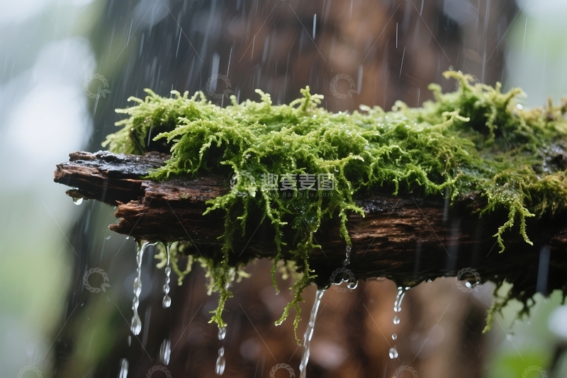 高清大图下载【趣麦麦图】春季暴雨中的苔藓特写 