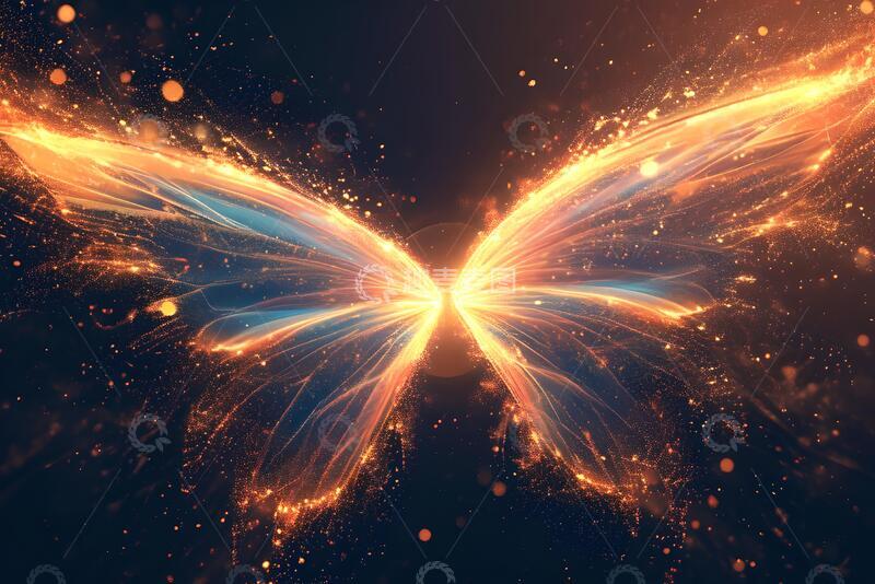 高清大图下载【趣麦麦图】抽象线条梦幻粒子翅膀矢量海报