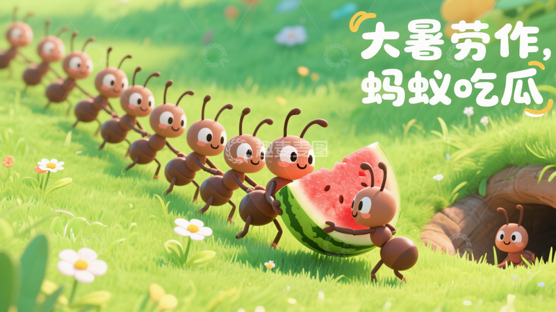 高清大图下载【趣麦麦图】大暑蚂蚁吃瓜趣