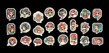 国潮风贴纸戏剧卡通人物气泡