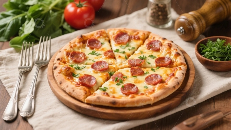 高清大图下载【趣麦麦图】现烤酥脆的香肠披萨