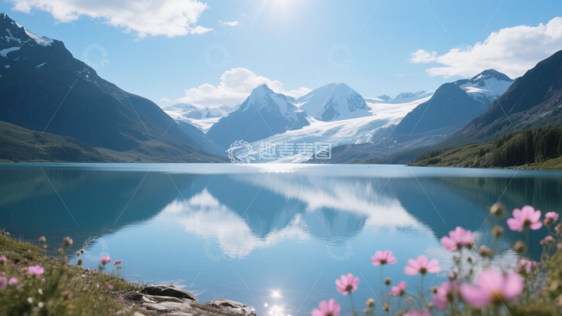 高清大图下载【趣麦麦图】雪山湖泊倒影美景