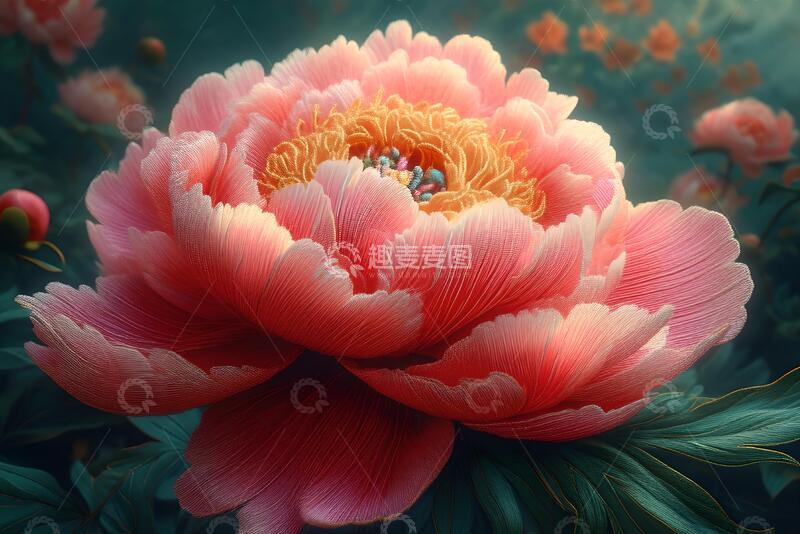 高清大图下载【趣麦麦图】传统纺织刺绣牡丹花开