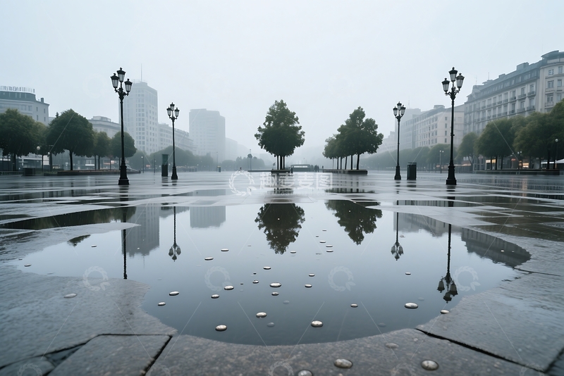 高清大图下载【趣麦麦图】城水倒影，雨地板 