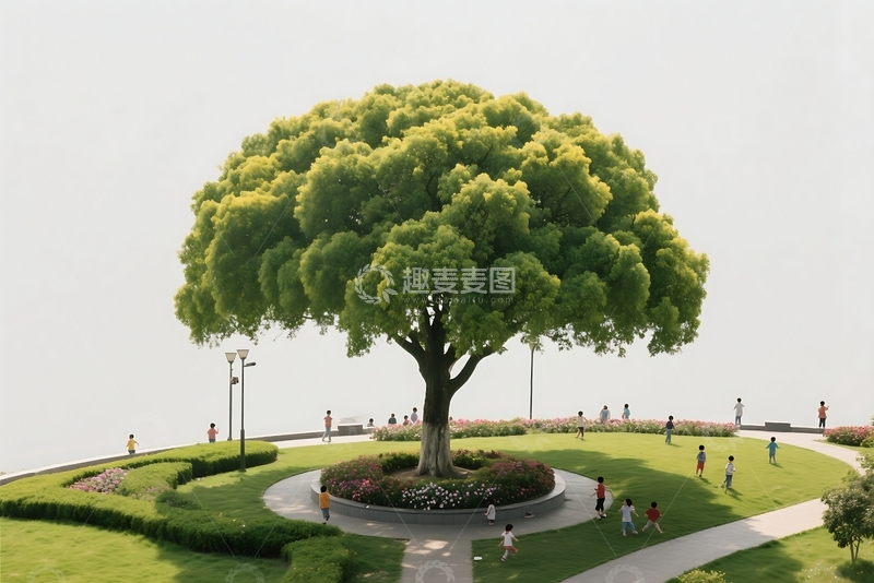 高清大图下载【趣麦麦图】城市里换上绿色新衣的一颗黄葛树 