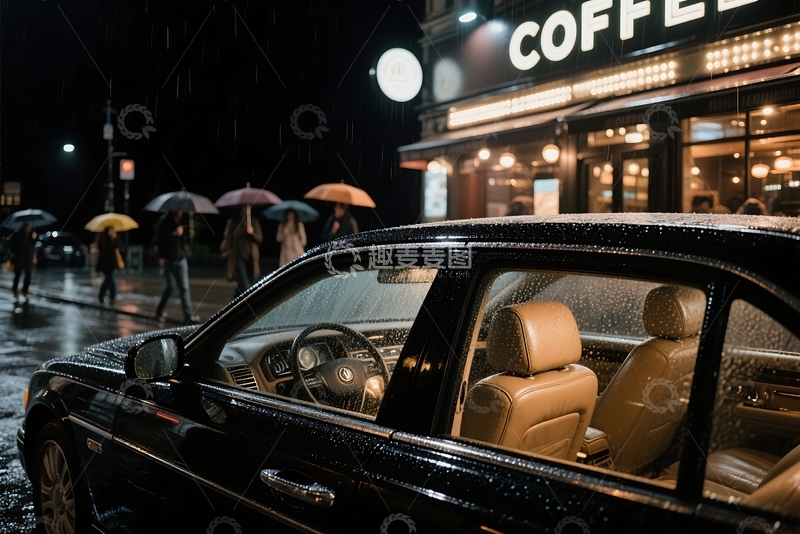 高清大图下载【趣麦麦图】城市雨中停放的汽车 