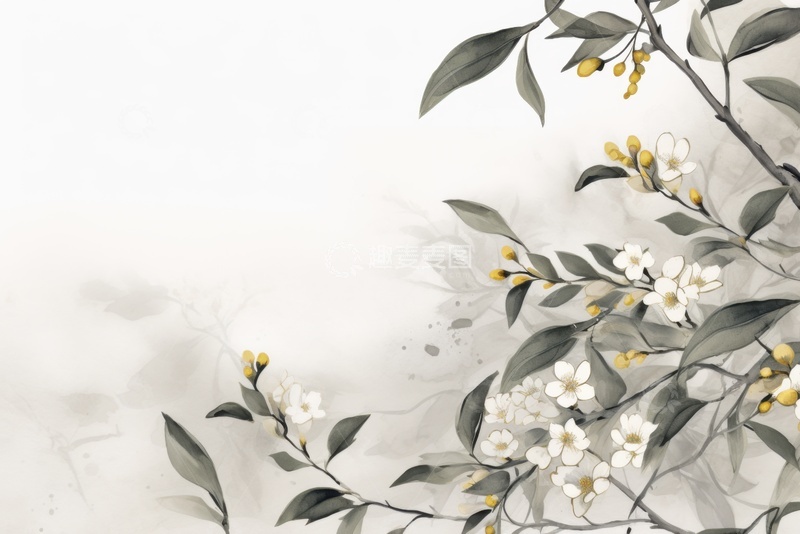 高清大图下载【趣麦麦图】手绘水墨植物边框背景