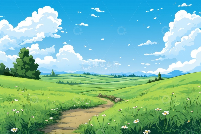 高清大图下载【趣麦麦图】卡通简约户外草地背景
