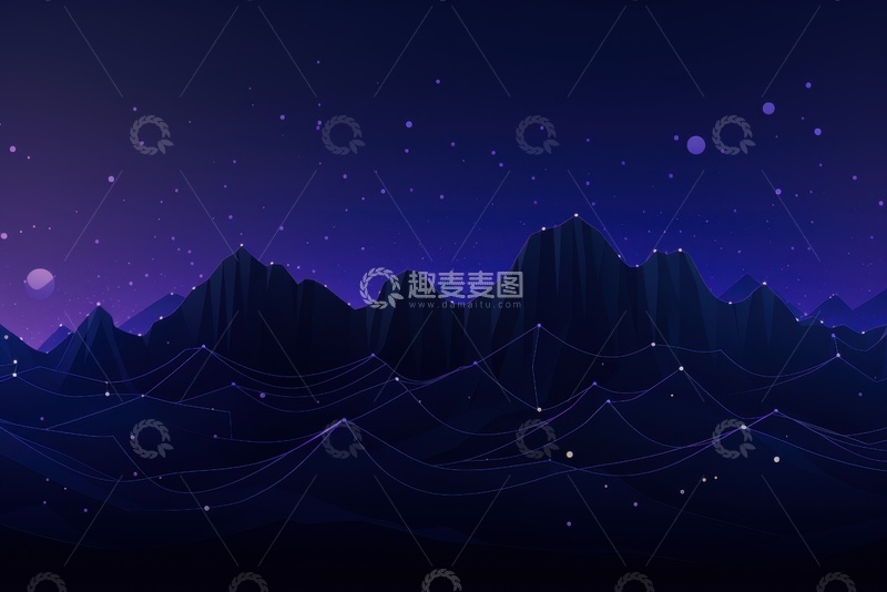 高清大图下载【趣麦麦图】手绘星空夜景背景