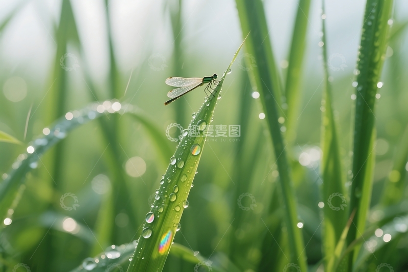 高清大图下载【趣麦麦图】初夏雨后芦苇上的水珠 1
