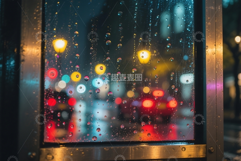 高清大图下载【趣麦麦图】城市灯光下的湿玻璃 