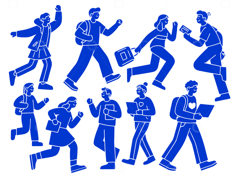 源文件下载【趣麦麦图】插画人物学生人物剪影蓝色