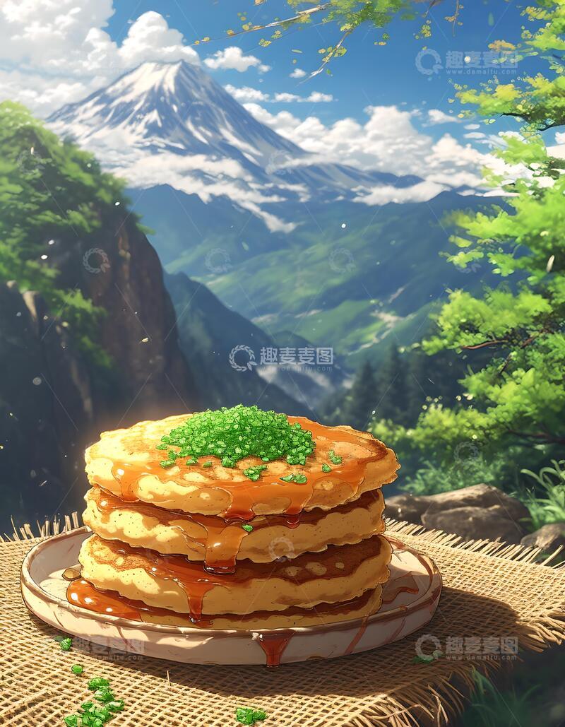 高清大图下载【趣麦麦图】手绘风油炸牛肉葱香饼