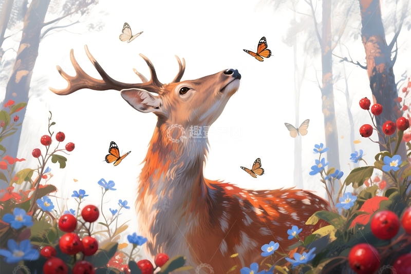 高清大图下载【趣麦麦图】森林里的鹿 
