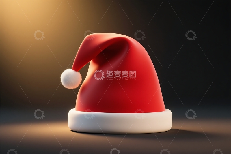 高清大图下载【趣麦麦图】深色背景上的3D极简风格圣诞帽 