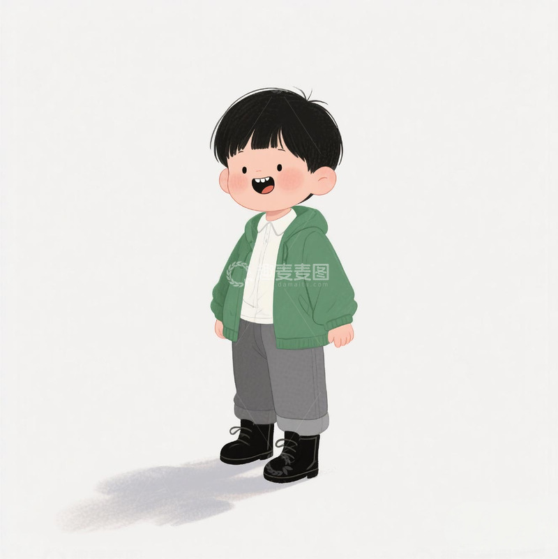 小男孩手绘插画