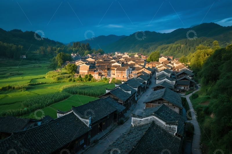 高清大图下载【趣麦麦图】乡间古镇航拍 