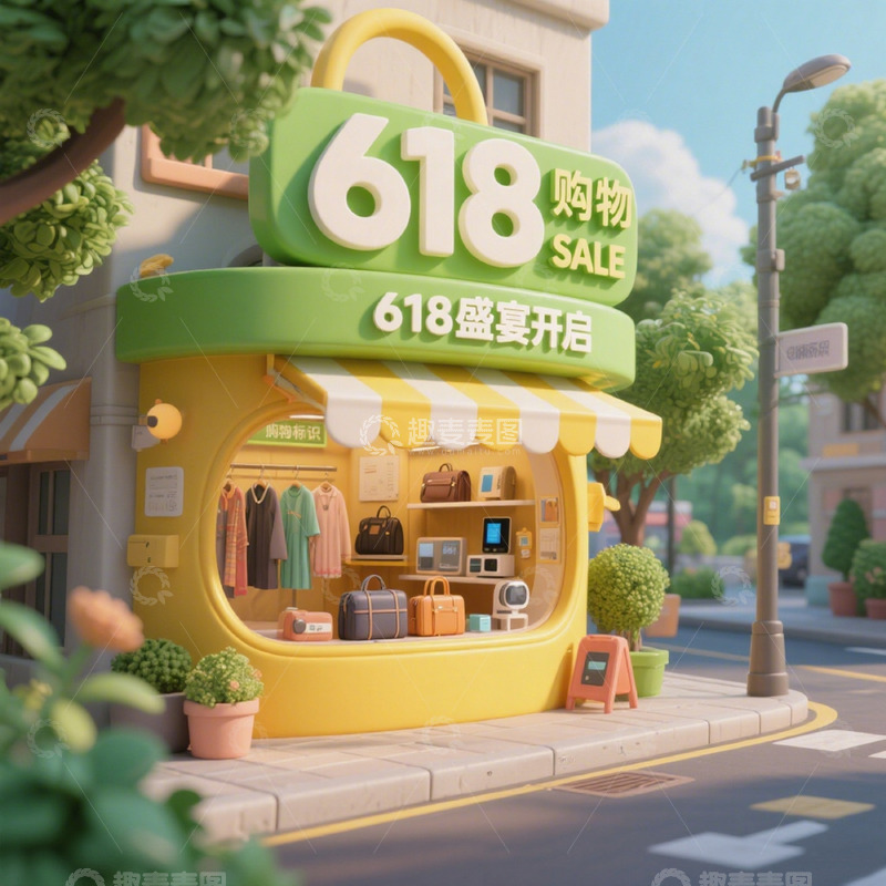 高清大图下载【趣麦麦图】3D立体618电商节店铺促销建筑4