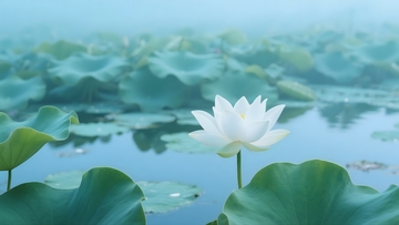 池塘里盛开的的白色荷花3