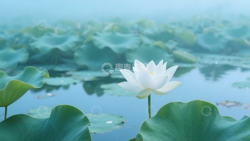 高清大图下载【趣麦麦图】池塘里盛开的的白色荷花3
