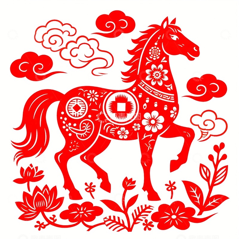 高清大图下载【趣麦麦图】2026年马年剪纸