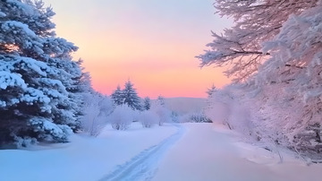 早上被雪覆盖的树林美景1