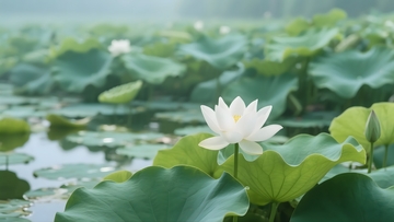 池塘里盛开的的白色荷花1