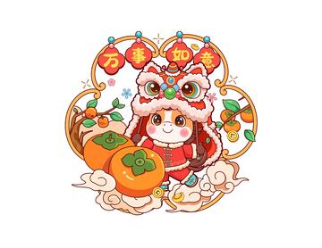 马年如意喜庆窗花插画