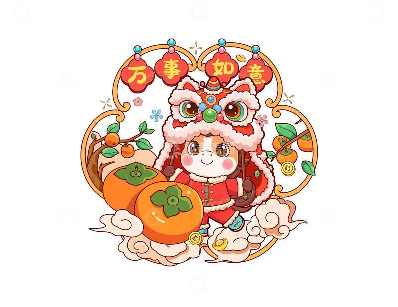 马年如意喜庆窗花插画