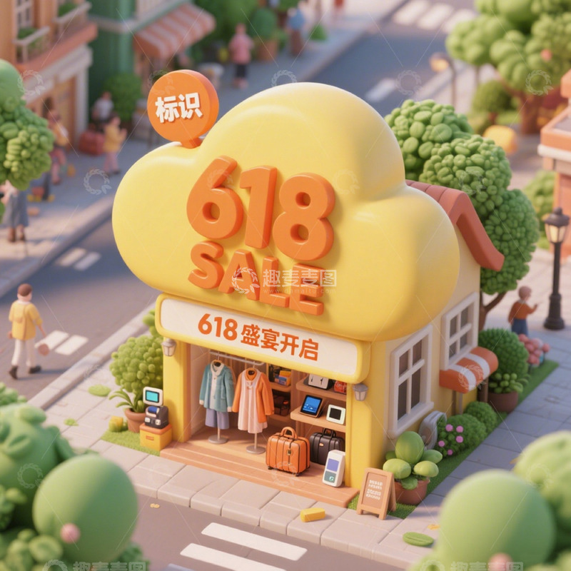 高清大图下载【趣麦麦图】3D立体618电商节店铺促销建筑2