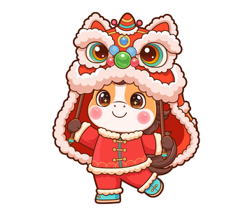 马年舞狮卡通矢量插画