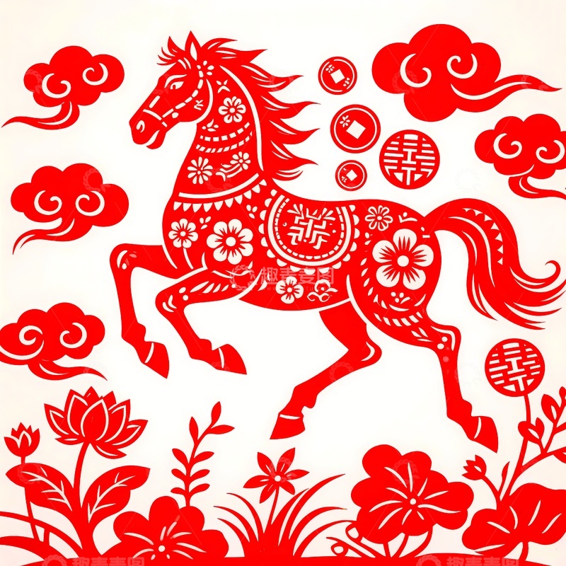 高清大图下载【趣麦麦图】2026年马年剪纸1