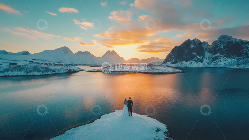 高清大图下载【趣麦麦图】雪山冰湖前的婚纱摄影
