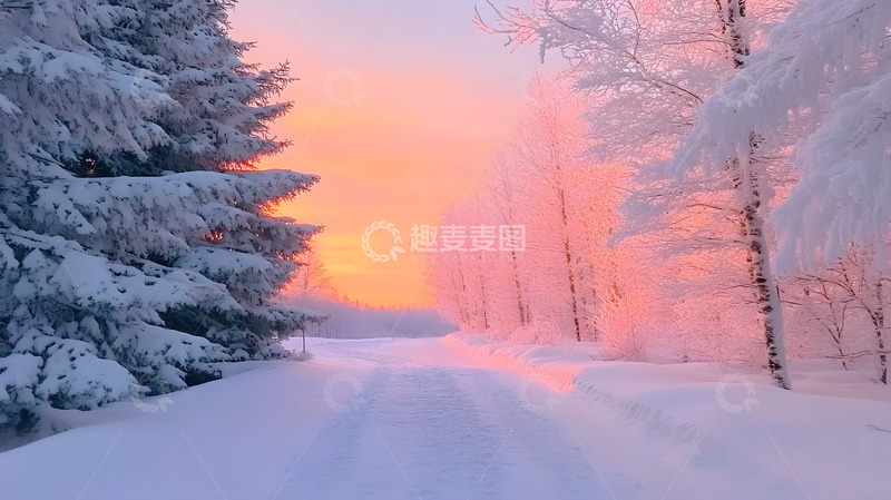 高清大图下载【趣麦麦图】早上被雪覆盖的树林美景2