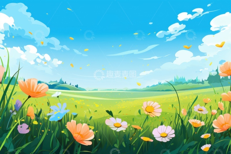 高清大图下载【趣麦麦图】卡通简约花草草地边框背景