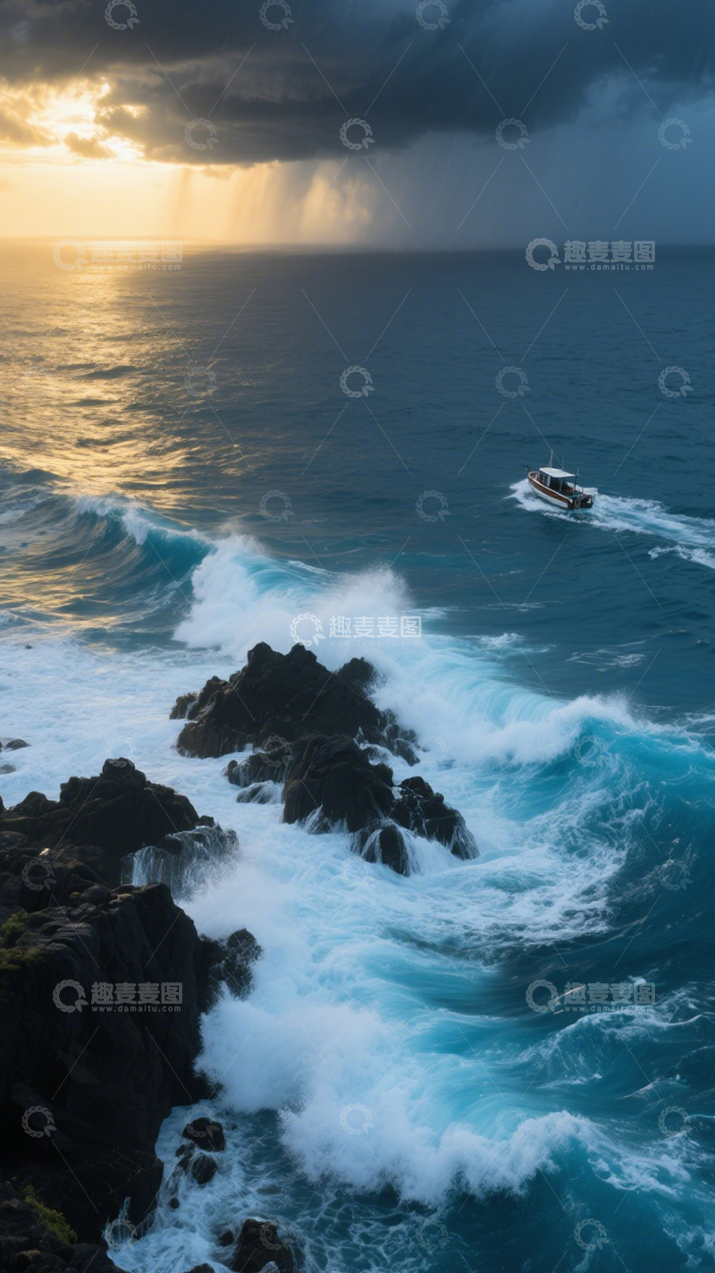 高清大图下载【趣麦麦图】日落海岸海浪奇景