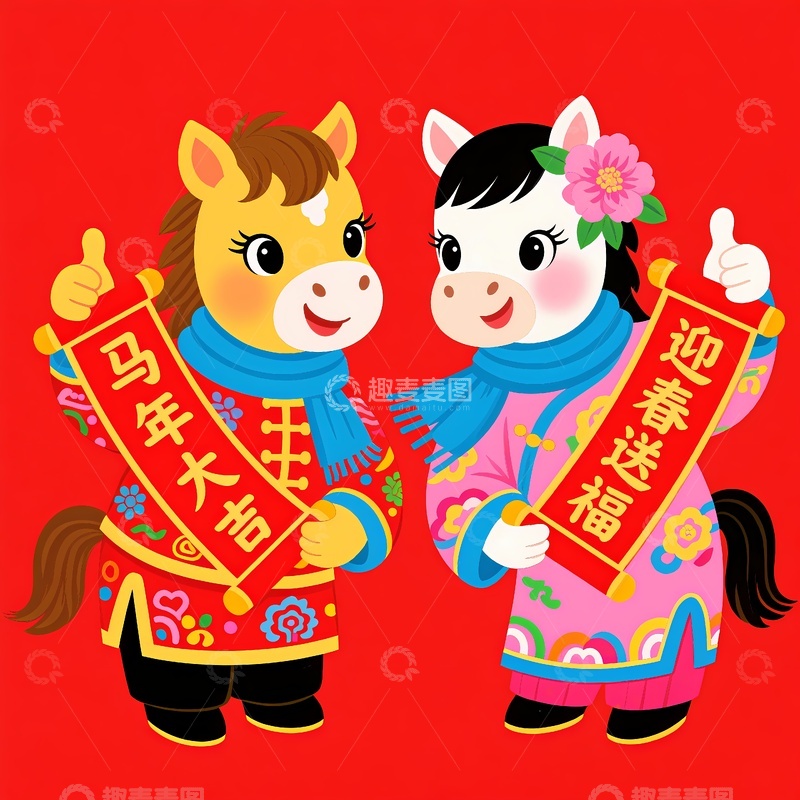 高清大图下载【趣麦麦图】2026年马年卡通绘画1