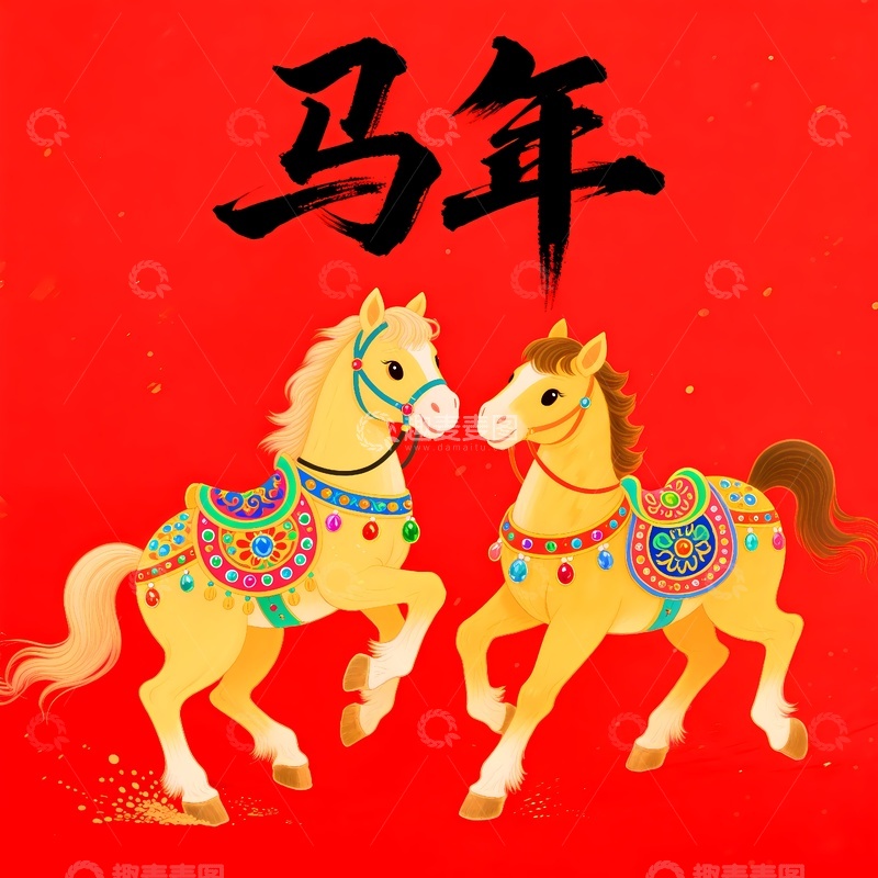 高清大图下载【趣麦麦图】2026年马年卡通绘画5