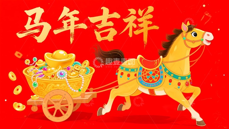 高清大图下载【趣麦麦图】2026年马年卡通绘画2