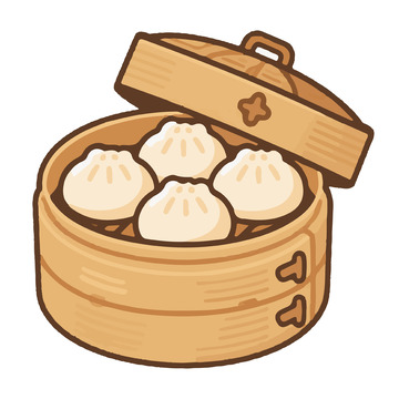 卡通可爱蒸笼小笼包插画点心