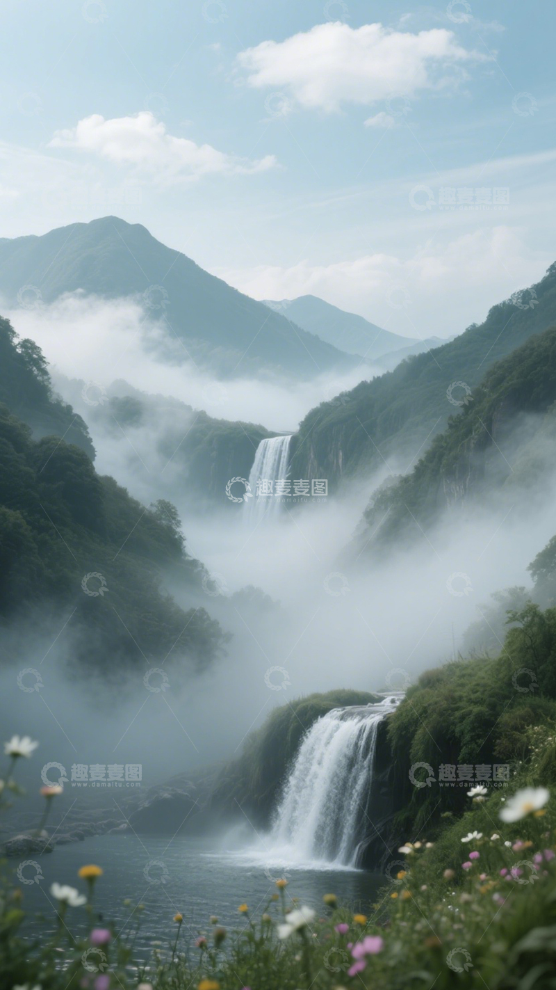 高清大图下载【趣麦麦图】小暑山水瀑布清凉景