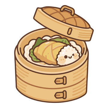 卡通可爱蒸笼糯米卷插画点心