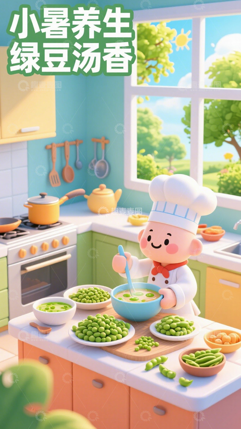 高清大图下载【趣麦麦图】小暑养生绿豆汤香