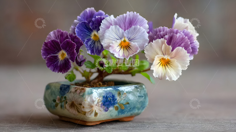 高清大图下载【趣麦麦图】紫色花卉小盆景盆栽