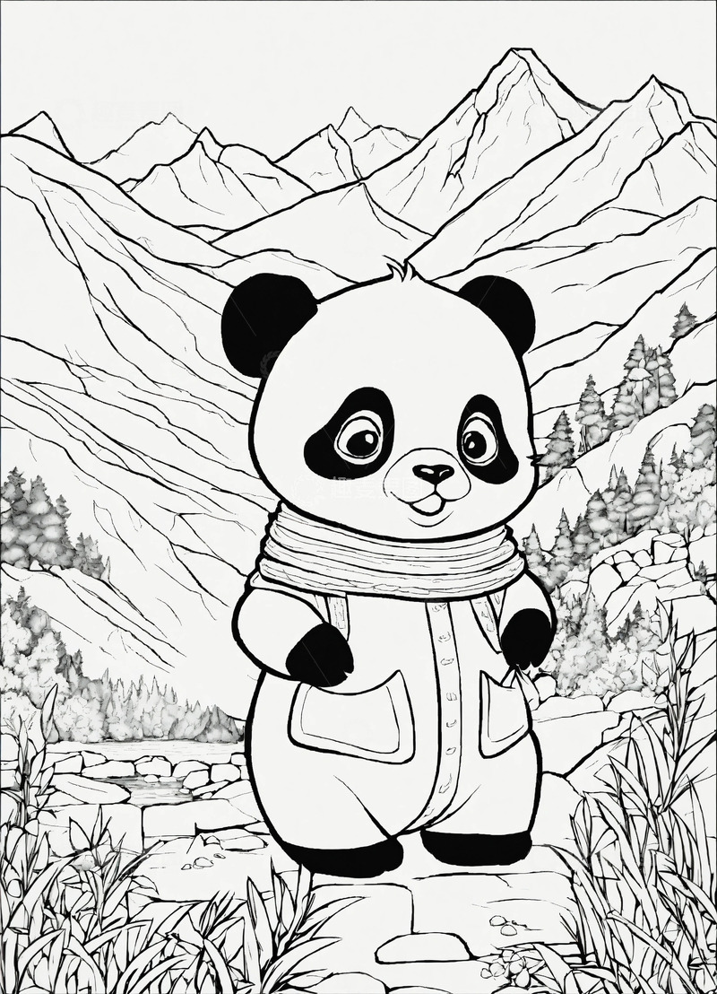 高清大图下载【趣麦麦图】森林勇猛宝宝素描AI插画高清海报背景素材3